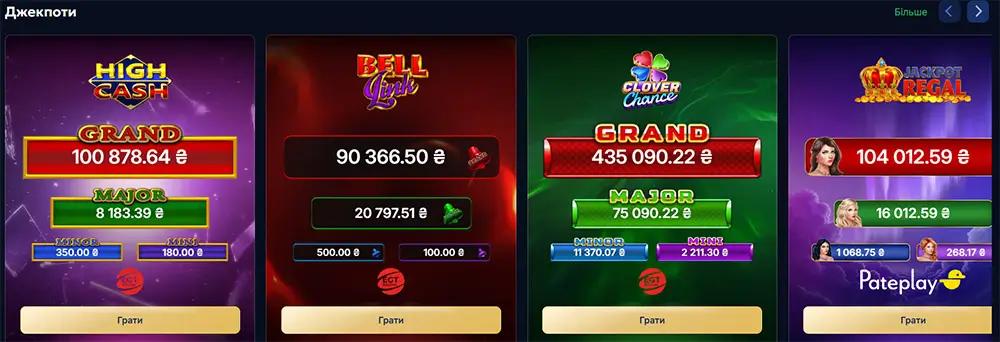 Джекпоти ігрових автоматів у казино WinBoss з актуальними сумами виграшів